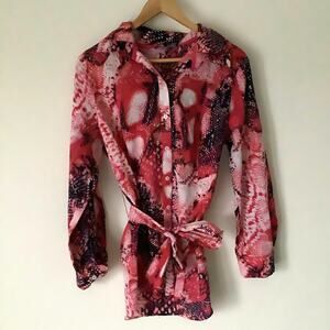 Jones New York Signature Womens L/S Snake Print Button Up With Belt Size Large